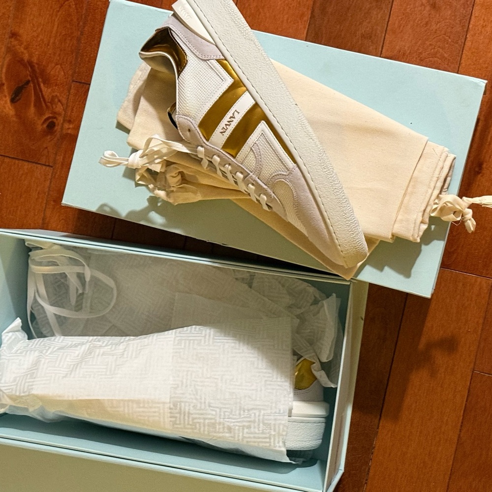LANVIN White and Gold Sneakers with Dust Bag